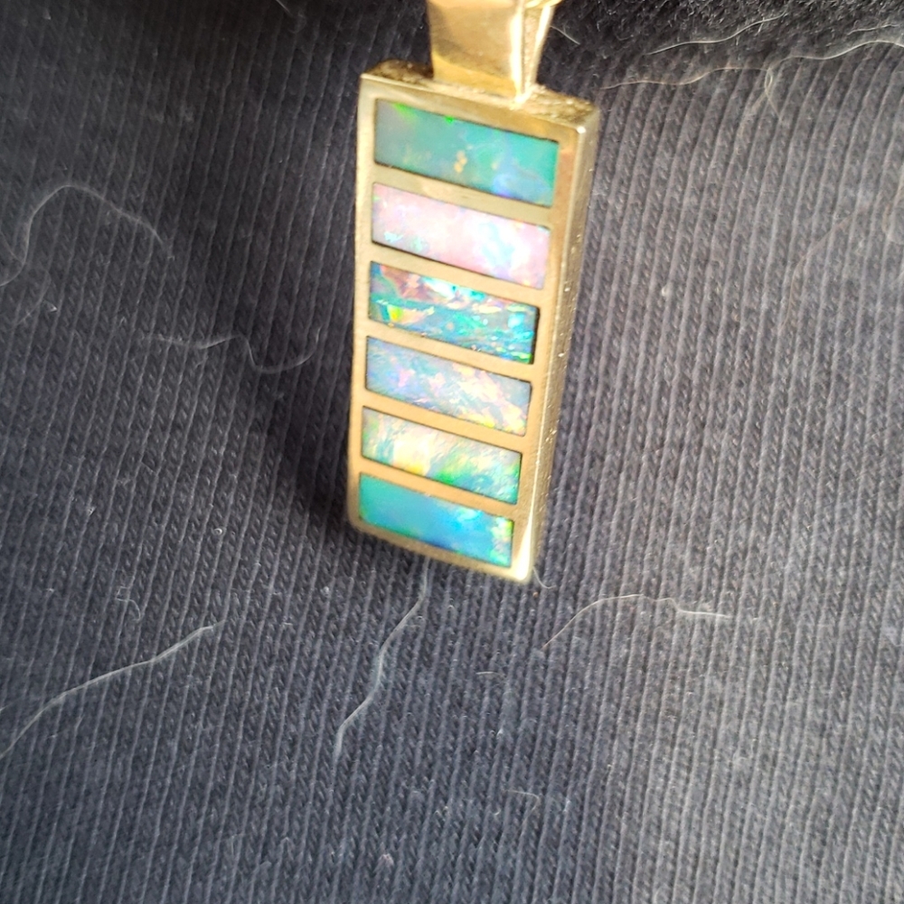 Genuine Australian 14k Opal bar pendant